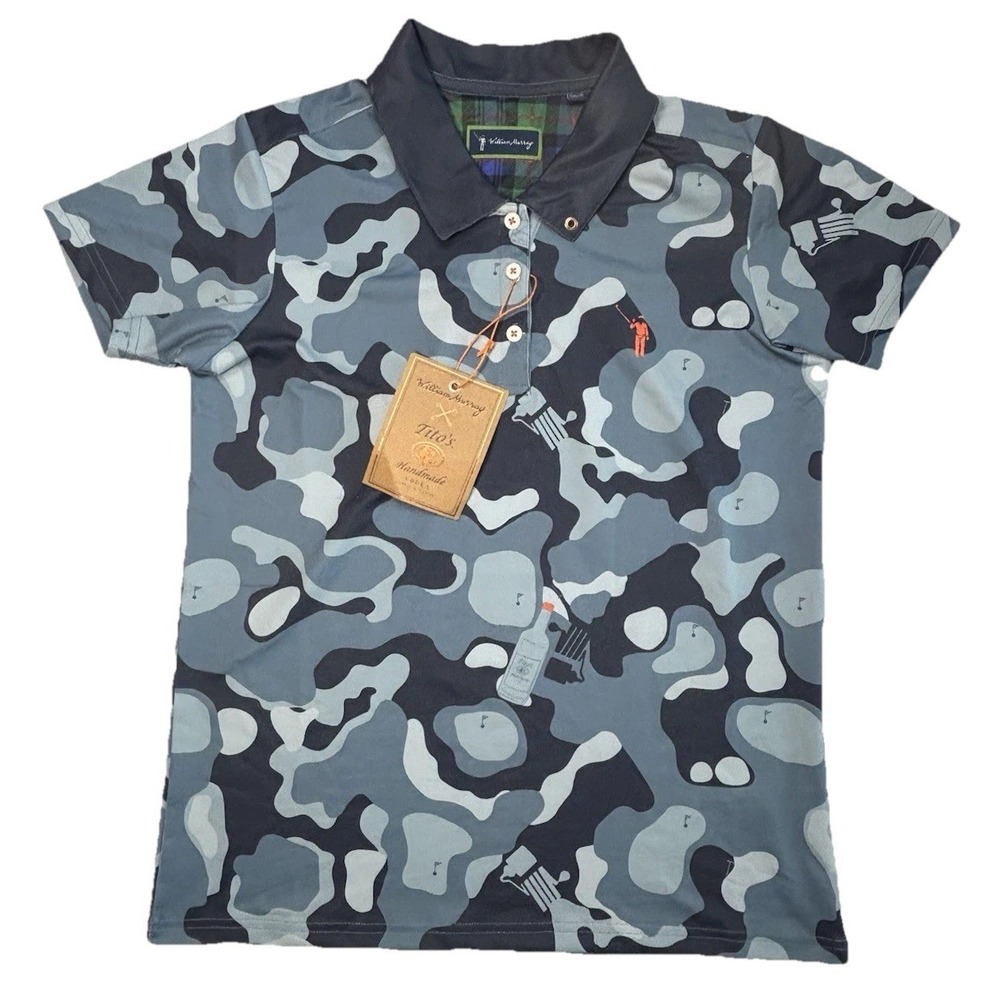 William Murray Golf Large Tito's Handmade Vodka Blue Camo Polo Shirt Print Women